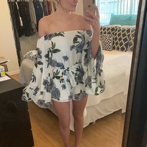White Floral Off the Shoulder Romper